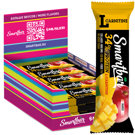 Батончик протеиновый Smartbar Protein L-carnitine "Манго" с L-карнитином, 25 шт. х 40 г.